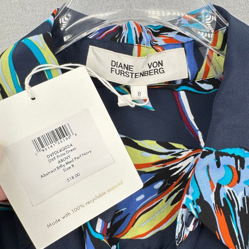 Diane von Furstenberg NWT Navy Prita Abstract Butterfly Print Silk Blend Dress - Picture 11 of 12